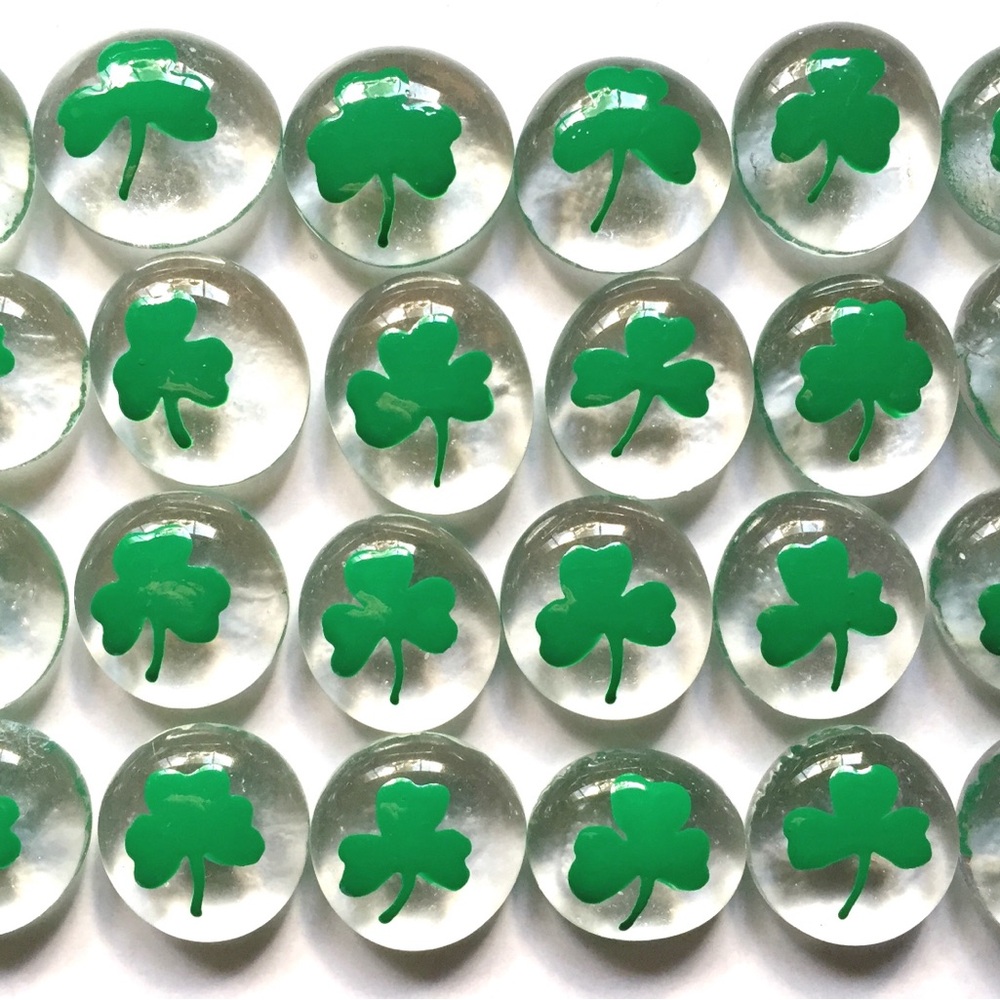 Hand Painted Gems - Shamrocks - St. Patty’s Day - Set of 24 Glass Gems - Irish